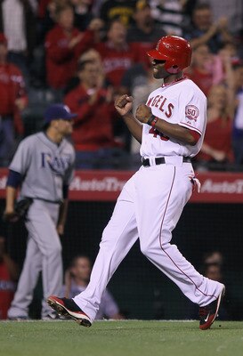 ANAHEIM, CA - JUNE 08:  Torii Hunter #48 of the Los Angeles Angels of Anaheim celebrates after scoring a run on a double by Bobby Abreu (not pictured) in the eighth inning against the Tampa Bay Rays at Angel Stadium of Anaheim on June 8, 2011 in Anaheim, 