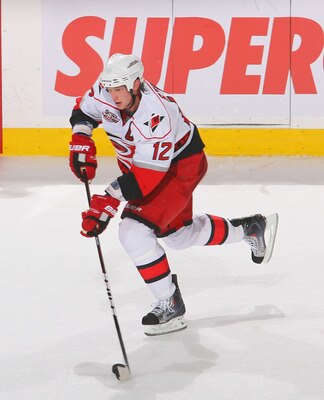 BUFFALO, NY - MARCH 15: Eric Staal #12 of the Carolina Hurricanes skates against the Buffalo Sabres at HSBC Arena on March 15, 2011 in Buffalo, New York. Carolina won 1-0.  (Photo by Rick Stewart/Getty Images)