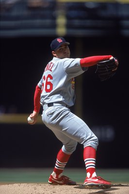 8 Apr 2001:  Rick Ankiel #66 of the St. Louis Cardinals winds back to pitch the ball during the game against the Arizona Diamondbacks at the Bank One Ballpark in Phoenix, Arizona. The Cardinals defeated the Diamondbacks 9-4.Mandatory Credit: Todd Warshaw