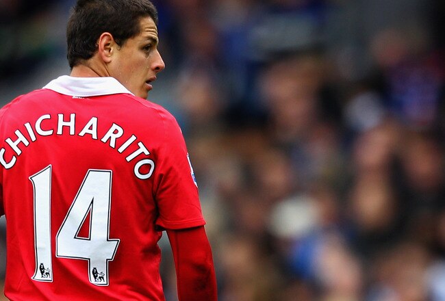 BLACKBURN, ENGLAND - MAY 14:  Javier Hernandez of Manchester United looks on during the Barclays Premier League match between Blackburn Rovers and Manchester United at Ewood park on May 14, 2011 in Blackburn, England.  (Photo by Dean Mouhtaropoulos/Getty