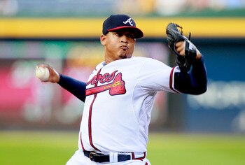 ATLANTA, GA - AUGUST 17:  Jair Jurrjens #49 of the Atlanta Braves pitches to the San Francisco Giants at Turner Field on August 17, 2011 in Atlanta, Georgia.  (Photo by Kevin C. Cox/Getty Images)