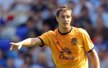 BIRMINGHAM, ENGLAND - JULY 30: Phil Jagielka of Everton gestures during the pre season friendly between Birmingham City and Everton at St Andrews on July 30, 2011 in Birmingham, England.  (Photo by Chris Brunskill/Getty Images)