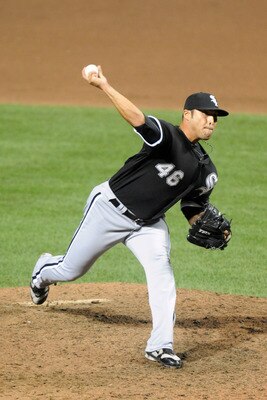 BALTIMORE, MD - AUGUST 11:  Sergio Santos #46 of the Chicago White Sox pitches during the ninth inning of a baseball game against the Baltimore Orioles at Oriole Park at Camden Yards on August 11, 2011 in Baltimore, Maryland.  The White Sox won 6-3. (Phot
