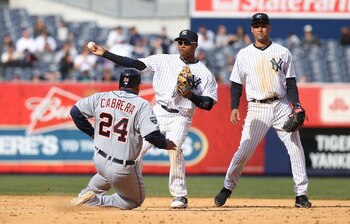 NEW YORK, NY - APRIL 03:  Robinson Cano #24 of the New York Yankees against the Detroit Tigers at Yankee Stadium on April 3, 2011 in the Bronx borough of New York City.  (Photo by Nick Laham/Getty Images)