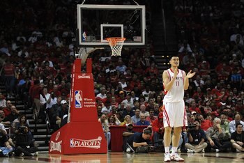HOUSTON - APRIL 26:  Center Yao Ming #11 of the Houston Rockets during play against the Portland Trail Blazers in Game Four of the Western Conference Quarterfinals during the 2009 NBA Playoffs at Toyota Center on April 26, 2009 in Houston, Texas. NOTE TO