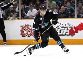 SAN JOSE, CA - MAY 12:  Kyle Wellwood #20 of the San Jose Sharks in action against the Detroit Red Wings in Game Seven of the Western Conference Semifinals during the 2011 NHL Stanley Cup Playoffs at HP Pavilion on May 12, 2011 in San Jose, California.  (