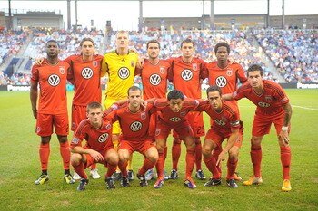 KANSAS CITY, KS - AUGUST 21:  The starting lineup of D.C. United  against Sporting Kansas City prior to an MLS match on August 21, 2011 at LiveStrong Sporting Park in Kansas City, Kansas. (Photo by G. Newman Lowrance/Getty Images)