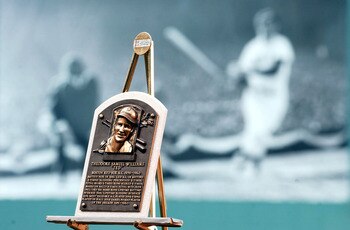 BOSTON, MA- JULY 22:   Ted Williams' Hall of Fame plaque is shown July 22, 2002 during a tribute to the former Red Sox great at Fenway Park in Boston, Massachusetts. Thousands of people attended the event to commemorate the man recognized by many as the '