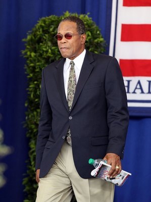 COOPERSTOWN, NY - JULY 24:  Hall of Famer Rod Carew is introduced at Clark Sports Center during the Baseball Hall of Fame induction ceremony on July 24, 2011 in Cooperstown, New York.  (Photo by Jim McIsaac/Getty Images)