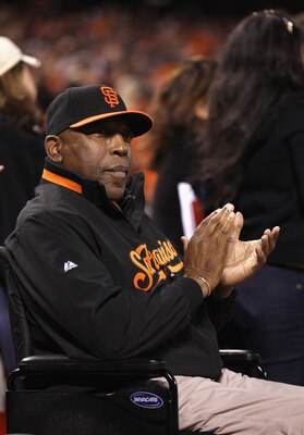 SAN FRANCISCO - OCTOBER 01:  Willie McCovey waits to be introduced before the San Diego Padres game against the San Francisco Giants at AT&T Park on October 1, 2010 in San Francisco, California.  (Photo by Ezra Shaw/Getty Images)