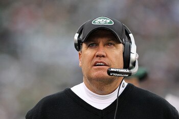 EAST RUTHERFORD, NJ - JANUARY 02:  Head coach Rex Ryan of the New York Jets looks on against the Buffalo Bills during their game at New Meadowlands Stadium on January 2, 2011 in East Rutherford, New Jersey.  (Photo by Al Bello/Getty Images)