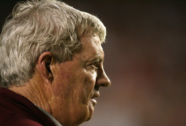 MIAMI, FL - JANUARY 03: Head coach Frank Beamer of the Virginia Tech Hokies looks on against the Stanford Cardinal during the 2011 Discover Orange Bowl at Sun Life Stadium on January 3, 2011 in Miami, Florida. Stanford won 40-12. (Photo by Marc Serota/Get
