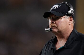 PITTSBURGH - AUGUST 18:  Head coach Andy Reid of the Philadelphia Eagles watches his team play against the Pittsburgh Steelers during the preseason game on August 18, 2011 at Heinz Field in Pittsburgh, Pennsylvania.  (Photo by Jared Wickerham/Getty Images