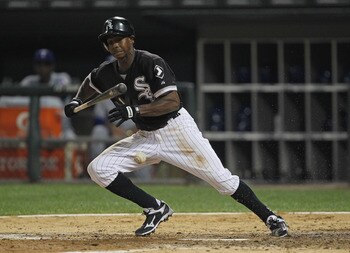 CHICAGO, IL - AUGUST 14: Juan Pierre #1 of the Chicago White Sox runs after executing a bunt against the Texas Rangers at U.S. Cellular Field on August 19, 2011 in Chicago, Illinois. (Photo by Jonathan Daniel/Getty Images)