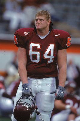 28 Oct 2000:  Jake Grove #64 of the Virginia Tech Hokies watches the action during the game against the Pittsburgh Panthers at Blacksburgh, Virginia. The Hokies defeated the Panthers 37-34.Mandatory Credit: Scott Halleran  /Allsport