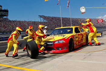 BROOKLYN, MI - AUGUST 21:  Kurt Busch, driver of the #22 Shell/Pennzoil Dodge, pits during the NASCAR Sprint Cup Series Pure Michigan 400 at Michigan International Speedway on August 21, 2011 in Brooklyn, Michigan.  (Photo by Geoff Burke/Getty Images for