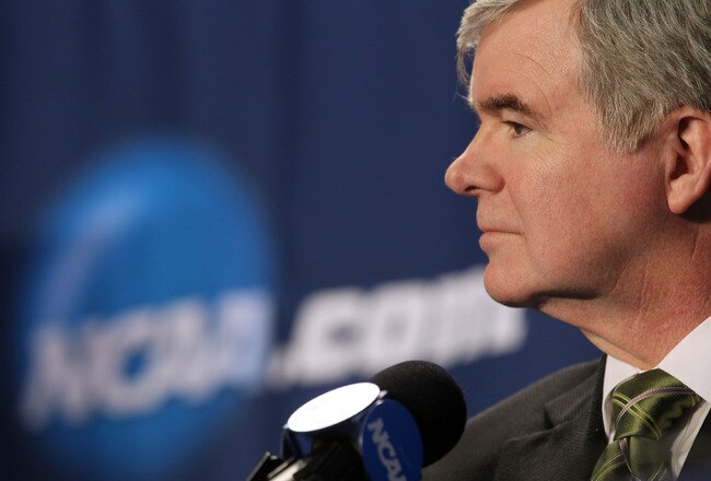 WASHINGTON - MARCH 17:  NCAA President Mark Emmert address the media during a press conference before the second round of the 2011 NCAA men's basketball tournament at the Verizon Center on March 17, 2011 in Washington, DC.  (Photo by Nick Laham/Getty Imag