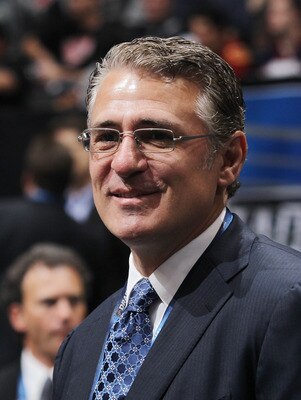 LOS ANGELES, CA - JUNE 25: Ron Francis of the Carolina Hurricanes works on the draft floor during the 2010 NHL Entry Draft at Staples Center on June 25, 2010 in Los Angeles, California.  (Photo by Bruce Bennett/Getty Images)