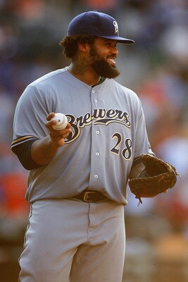 NEW YORK, NY - AUGUST 20:  Prince Fielder #28 of the Milwaukee Brewers in action during a game against the New York Mets at Citi Field on August 20, 2011 in the Flushing neighborhood of the Queens borough of New York City.  (Photo by Patrick McDermott/Get