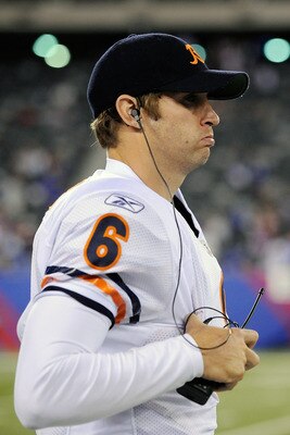 EAST RUTHERFORD, NJ - AUGUST 22:  Jay Cutler #6 of the Chicago Bears looks on against the New York Giants during a pre season game at New Meadowlands Stadium on August 22, 2011 in East Rutherford, New Jersey.  (Photo by Patrick McDermott/Getty Images)