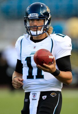 JACKSONVILLE, FL - AUGUST 19:  Quarterback Blaine Gabbert #11 of the Jacksonville Jaguars warms up prior to the game with the Atlanta Falcons at EverBank Field on August 19, 2011 in Jacksonville, Florida.  (Photo by Sam Greenwood/Getty Images)