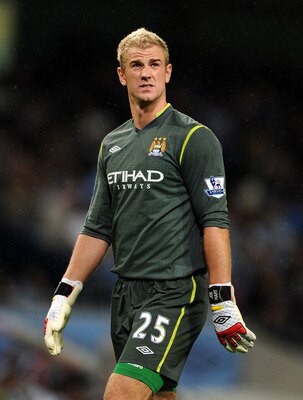 MANCHESTER, ENGLAND - AUGUST 15:  Joe Hart of Manchester City looks on during the Barclays Premier League match between Manchester City and Swansea City at Etihad Stadium on August 15, 2011 in Manchester, England.  (Photo by Chris Brunskill/Getty Images)