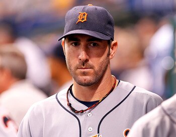 ST. PETERSBURG, FL - AUGUST 22:  Pitcher Justin Verlander #35 of the Detroit Tigers walks the dugout during the game against the Tampa Bay Rays at Tropicana Field on August 22, 2011 in St. Petersburg, Florida.  (Photo by J. Meric/Getty Images)