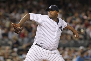 NEW YORK, NY - AUGUST 24:  CC Sabathia #52 of the New York Yankees pitches against the Oakland Athletics on August 24, 2011 at Yankee Stadium in the Bronx borough of New York City.  (Photo by Nick Laham/Getty Images)
