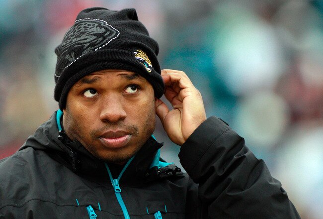JACKSONVILLE, FL - DECEMBER 26:  Maurice Jones-Drew #32 of the Jacksonville Jaguars watches the action during the game against the Washington Redskins at EverBank Field on December 26, 2010 in Jacksonville, Florida.  (Photo by Sam Greenwood/Getty Images)