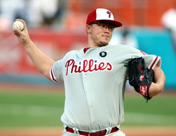 MIAMI GARDENS, FL - JULY 04:  Pitcher Vance Worley #49 of the Philadelphia Phillies throws against the Florida Marlins at Sun Life Stadium on July 4, 2011 in Miami Gardens, Florida.  (Photo by Marc Serota/Getty Images)