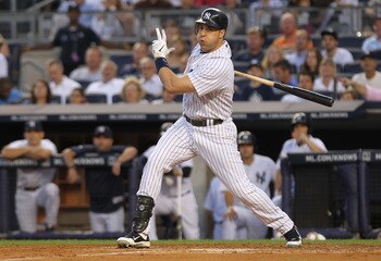 NEW YORK, NY - AUGUST 24:  Mark Teixeira #25 of the New York Yankees against the Oakland Athletics on August 24, 2011 at Yankee Stadium in the Bronx borough of New York City.  (Photo by Nick Laham/Getty Images)