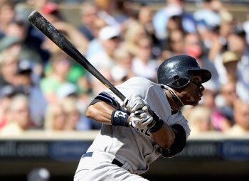 MINNEAPOLIS, MN - AUGUST 21: Curtis Granderson #14 of the New York Yankees hits an inside the park home run against the Minnesota Twins in the ninth inning on August 21, 2011 at Target Field in Minneapolis, Minnesota. (Photo by Hannah Foslien/Getty Images