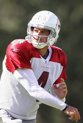 FLAGSTAFF, AZ - AUGUST 04:  Quarterback Kevin Kolb #4 of the Arizona Cardinals practices during the team training camp at Northern Arizona University on August 4, 2011 in Flagstaff, Arizona.  (Photo by Christian Petersen/Getty Images)