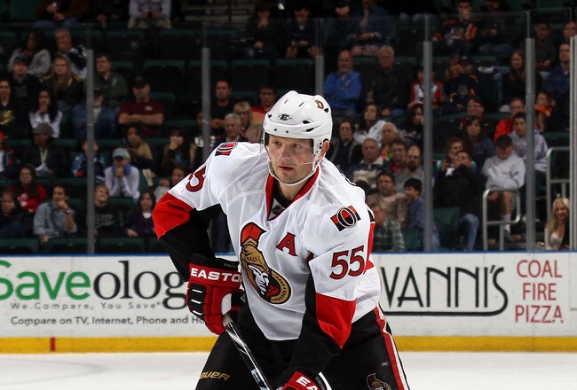 SUNRISE, FL - MARCH 10: Sergei Gonchar #55 of the Ottawa Senators skates against the Florida Panthers at the BankAtlantic Center on March 10, 2011 in Sunrise, Florida.  (Photo by Bruce Bennett/Getty Images)
