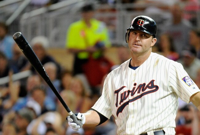 MINNEAPOLIS, MN - AUGUST 22: Jim Thome #25 of the Minnesota Twins reacts to a called third strike in the fifth inning against the Baltimore Orioles on August 22, 2011 at Target Field in Minneapolis, Minnesota. The Orioles defeated the Twins 4-1. (Photo by