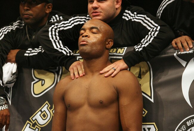 CHICAGO- OCTOBER 25:  Anderson Silva prepares before the Middleweight Title Bout at UFC's Ultimate Fight Night at Allstate Arena on October 25, 2008 in Chicago, Illinois. (Photo by Tasos Katopodis/Getty Images)