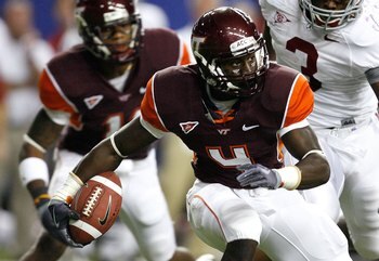 ATLANTA - SEPTEMBER 05:  David Wilson #4 of the Virginia Tech Hokies against the Alabama Crimson Tide during the Chick-fil-A Kickoff Game at Georgia Dome on September 5, 2009 in Atlanta, Georgia.  (Photo by Kevin C. Cox/Getty Images)