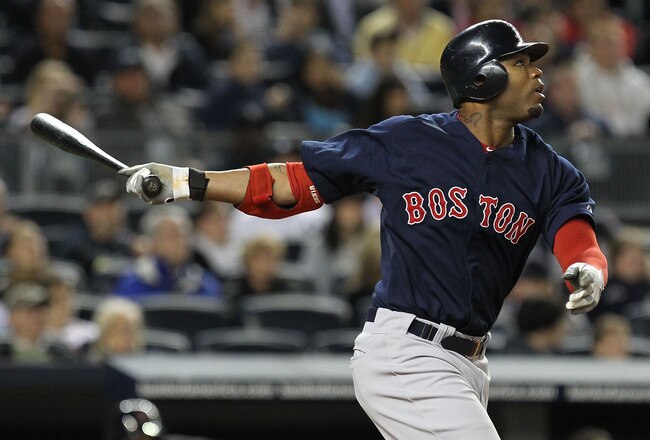 NEW YORK, NY - MAY 13:  Carl Crawford #13 of the Boston Red Sox in action against the New York Yankees during their game on May 13, 2011 at Yankee Stadium in the Bronx borough of New York City.  (Photo by Al Bello/Getty Images)