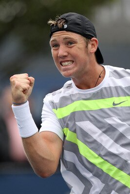 NEW YORK - SEPTEMBER 12:  Jack Sock of the United States reacts while playing against Denis Kudla of the United States during his junior boys' singles final match on day fourteen of the 2010 U.S. Open at the USTA Billie Jean King National Tennis Center on