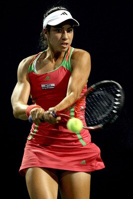NEW HAVEN, CT - AUGUST 25:  Christina McHale returns a shot to Caroline Wozniacki of Denmark during the New Haven Open at Yale presented by First Niagara at the Connecticut Tennis Center on August 25, 2011 in New Haven, Connecticut.  (Photo by Matthew Sto