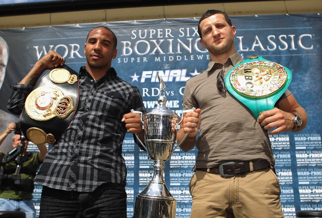 BRENTWOOD, ENGLAND - AUGUST 22:  Andre Ward of the USA and Carl Froch of Britain pose with the cup during the Carl Froch and Andre Ward Press Conference at Matchroom Sports Head Office on August 22, 2011 in Brentwood, England.  (Photo by Tom Shaw/Getty Im