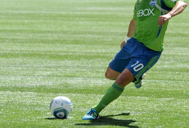 SEATTLE, WA - AUGUST 27: Mauro Rosales #10 of the Seattle Sounders FC scores on a penalty kick during the first half of the game at CenturyLink Field on August 27, 2011 in Seattle, Washington. The Sounders won the game 6-2 (Photo by Steve Dykes/Getty Imag
