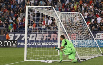 FOXBORO, MA - AUGUST 20: Bobby Shuttleworth #34 of the New England Revolution reacts after a game against the New York Red Bulls at Gillette Stadium on August 20, 2011 in Foxboro, Massachusetts. (Photo by Jim Rogash/Getty Images)