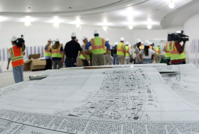 MIAMI, FL - JUNE 16:  Blueprints of the New Marlins Ballpark lie on a table during a media tour on June 16, 2011 in Miami, Florida.  (Photo by Mike Ehrmann/Getty Images)