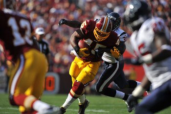 LANDOVER, MD - SEPTEMBER 19:  Mike Sellers #45 of the Washington Redskins runs the ball against the Houston Texans at FedExField on September 19, 2010 in Landover, Maryland. The Texans defeated the Redskins in overtime 30-27. (Photo by Larry French/Getty 