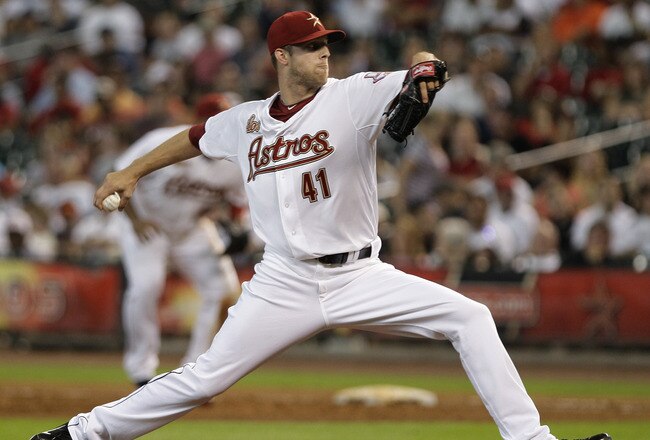 HOUSTON, TX- AUGUST 20:  Pitcher Jordan Lyles #41 of the Houston Astros delivers a pitch in the fourth inning against the San Francisco Giants on August 20, 2011 at Minute Maid Park in Houston, Texas. (Photo by Thomas B. Shea/Getty Images)