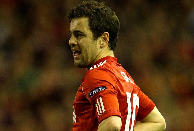 LIVERPOOL, ENGLAND - FEBRUARY 24:  Joe Cole of Liverpool looks on during the UEFA Europa League Round of 32 2nd leg match beteween Liverpool and Sparta Prague at Anfield on February 24, 2011 in Liverpool, England.  (Photo by Richard Heathcote/Getty Images