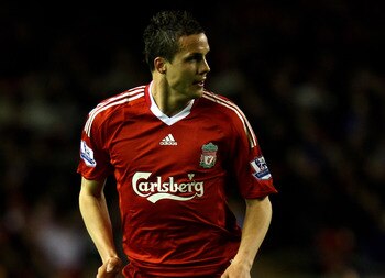 LIVERPOOL, ENGLAND - APRIL 19:  Philipp Degen of Liverpool in action during the Barclays Premier League match between Liverpool and West Ham United at Anfield on April 19, 2010 in Liverpool, England.  (Photo by Clive Brunskill/Getty Images)