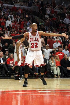 CHICAGO, IL - MAY 26:  Taj Gibson #22 of the Chicago Bulls reacts against the Miami Heat in Game Five of the Eastern Conference Finals during the 2011 NBA Playoffs on May 26, 2011 at the United Center in Chicago, Illinois. The Heat won 83-80. NOTE TO USER