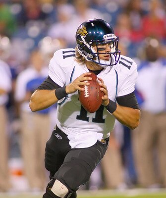 ORCHARD PARK, NY - AUGUST 27:  Blaine Gabbert #11 of the Jacksonville Jaguars rolls out against the Buffalo Bills at Ralph Wilson Stadium on August 27, 2011 in Orchard Park, New York .Buffalo won 35-32 in overtime  (Photo by Rick Stewart/Getty Images)